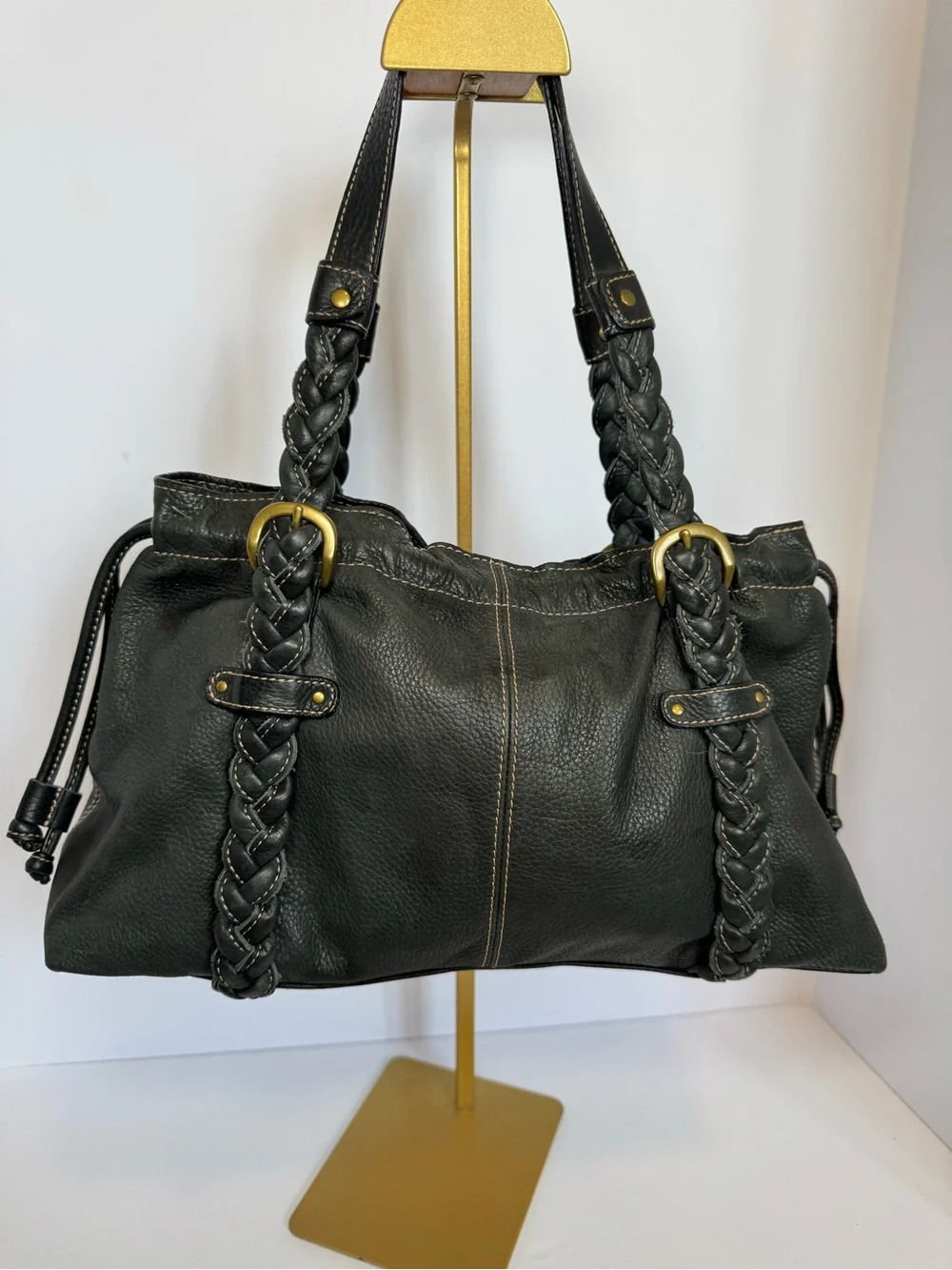 Vintage Fossil Y2k Braided Leather Shoulder Bag